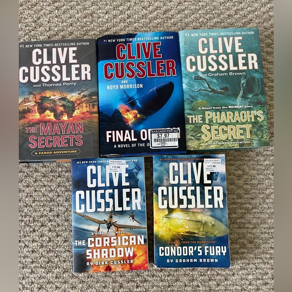5 Clive Cussler Hard and Soft Cover Books